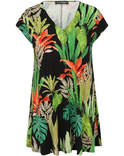 Doris Streich Shirtbluse Tunika mit Blätter-Print - Grün