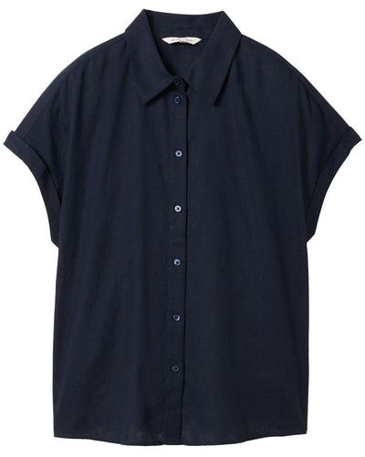 Tom Tailor Blusenshirt shortsleeve blouse with linen - Blau
