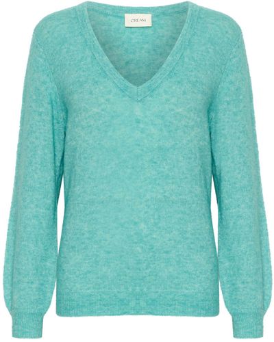 Cream V-Ausschnitt-Pullover Blu (1-tlg) Plain/ohne Details - Grün