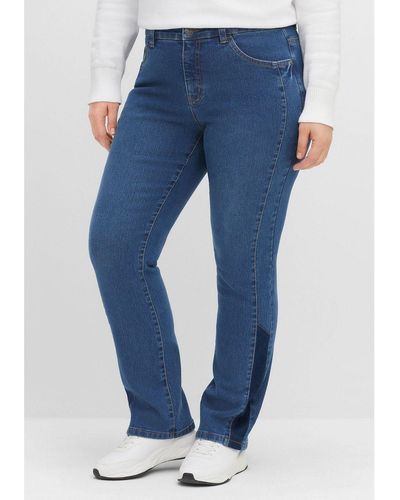 Sheego Gerade Jeans Große Größen mit Kontrastdetails an Bein und Taschen - Blau