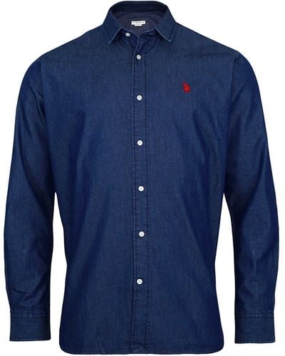 U.S. POLO ASSN. Langarmhemd Shirt Jeanshemd Denim (1-tlg) - Blau