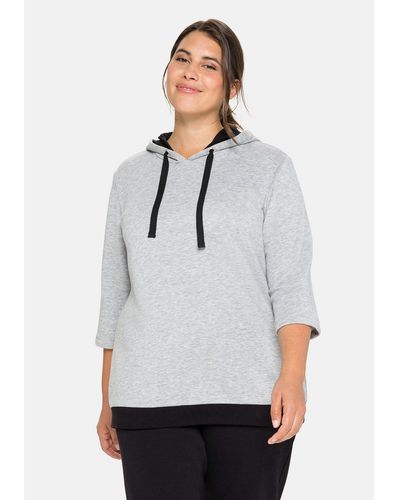 Sheego Kapuzensweatshirt Große Größen mit 3/4-Ärmel und Kontrastdetails - Grau