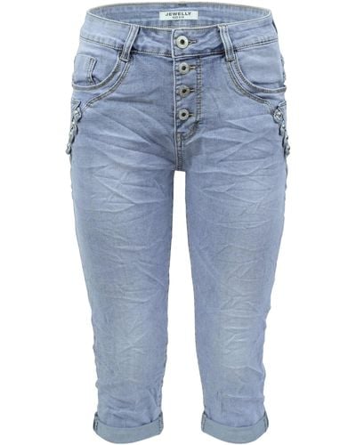 Jewelly Regular-fit- Capri Jeans im Crash-Look, Boyfriend Hose mit - Blau