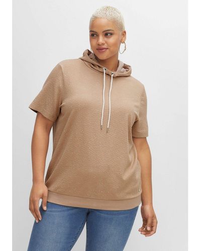 Sheego T-Shirt Große Größen aus leichter Sweatware, mit Kapuze - Natur