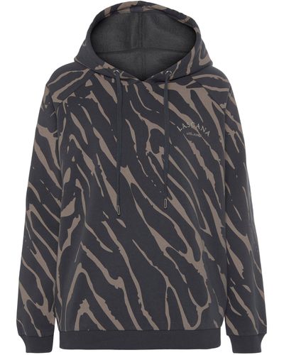 Lascana Kapuzensweatshirt -Hoodie-Sweatshirt Kapuze mit Zebramuster, Loungeanzug - Grau