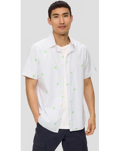 S.oliver Kurzarmhemd im Slim Fit mit All-over-Print - Weiß