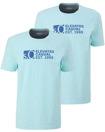 S.oliver T-Shirt Basic (2-tlg) Rundhals, kurzarm, Aufdruck, 2er Pack - Blau