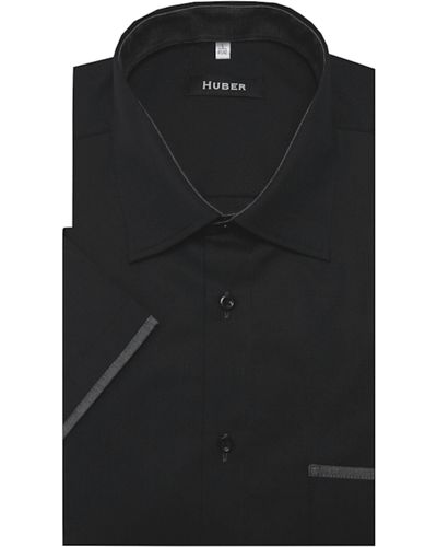 Huber Hemden Kurzarmhemd HU-0194 Kent-Kragen, Kontrast, Kurzarm, Regular-gerader Schnitt, Made in EU - Schwarz