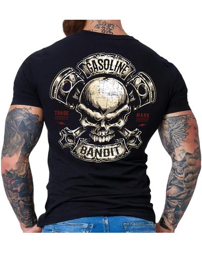 GASOLINE BANDIT® ® T-Shirt für Biker Racer Motorrad Fans: Piston Skull - Blau