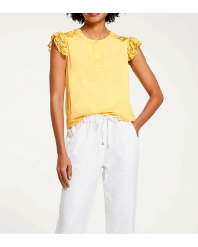 heine Rundhalsshirt LINEA TESINI Designer-Shirt m. Spitze, gelb - Mehrfarbig