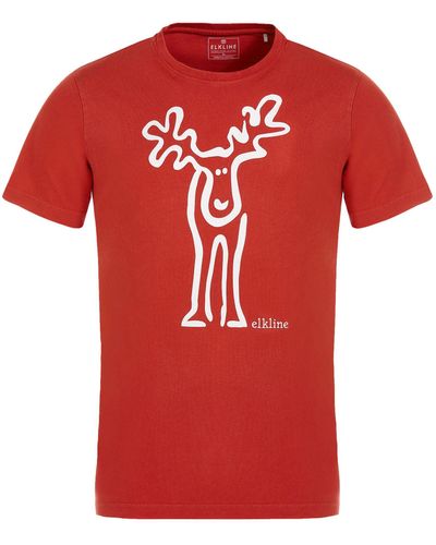 Elkline T-Shirt Rudolf Retro Kult Elch Brust Rücken Print - Rot
