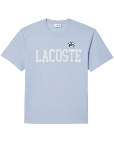 Lacoste Kurzarmshirt T-Shirt Kontrastaufdruck mit 3-D-Krokodil-Patch - Blau