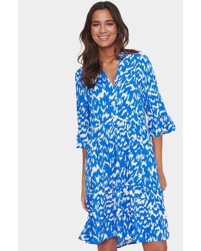 Saint Tropez Sommerkleid EdaSZ Dress mit Volant und 3/4 Ärmel - Blau