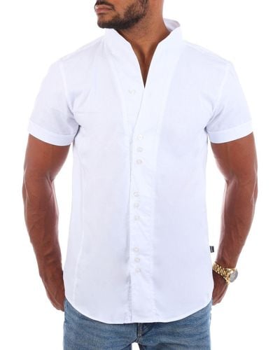 Carisma Kurzarmhemd Hemd Basic einfarbig 9118 / 9119 Regular Kurzarm Stehkragenkragen Uni - Weiß