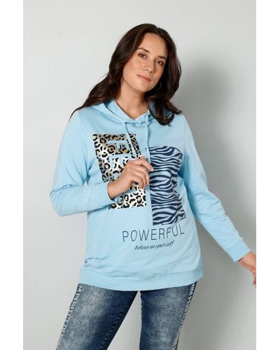 MIAMODA Sweatshirt Hoodie verzierte Animalprints Langarm - Blau