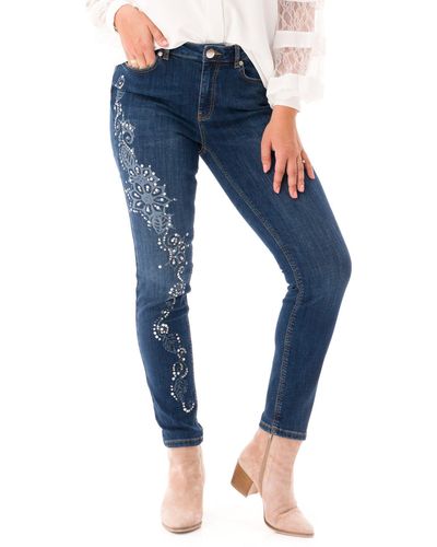 Sarah Kern Skinny-fit-Jeans Röhrenjeans enganliegend mit Verzierung - Blau