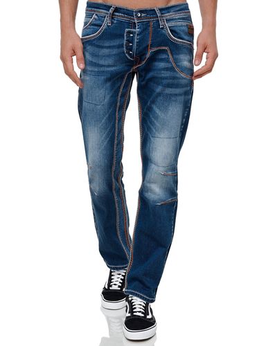 Rusty Neal Straight-Jeans RUBEN 43 mit auffälligen Ziernähten - Blau