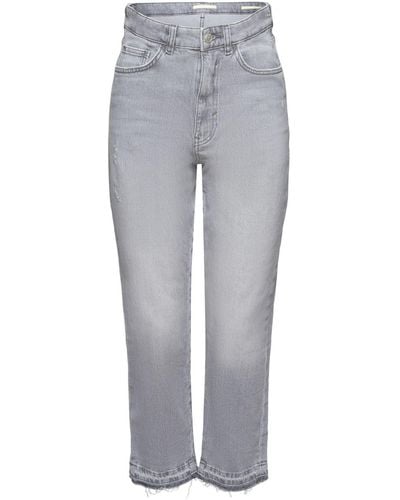 Edc By Esprit 7/8- Jeans mit hohem Bund und offenem Saum - Grau