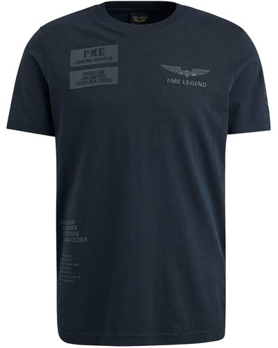 PME LEGEND T-Shirt Short sleeve r-neck single jersey - Blau