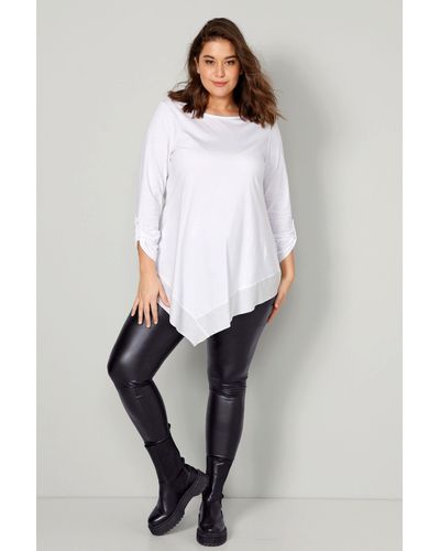 Angel of Style Longshirt T-Shirt A-Line asymmetrischer Zipfelsaum Langarm - Weiß