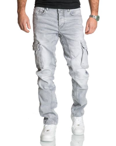 REPUBLIX Straight- Regular Fit Denim Cargo Jeans Hose - Blau
