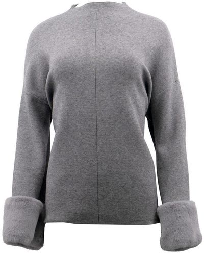 Passioni Strickpullover Pullover mit Fellbesatz - Grau