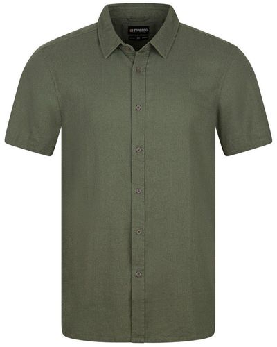 Riverso Langarmhemd Kurzarm Leinen Hemd RIVCarlo Regular Fit (1-tlg) - Grün