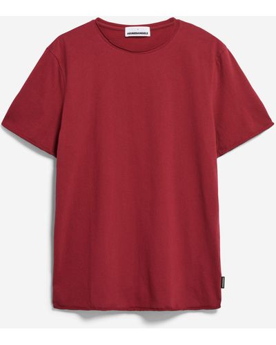 ARMEDANGELS T-Shirt AAMON BRUSHED (1-tlg) Gerollte Kanten - Rot