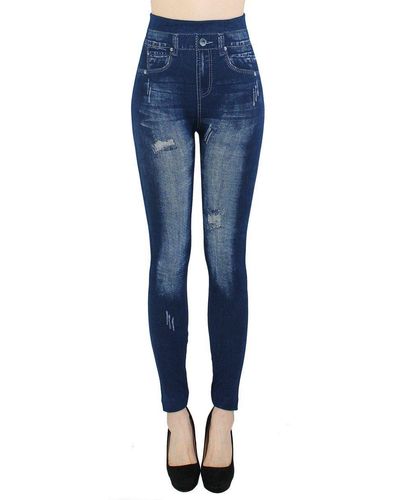 dy_mode Jeggings High Waist Leggings in Jeans Optik Bequem Jeansleggings mit elastischem Bund - Blau