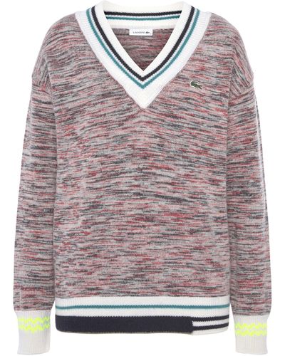 Lacoste Strickpullover mit gemusterten Bündchen - Grau