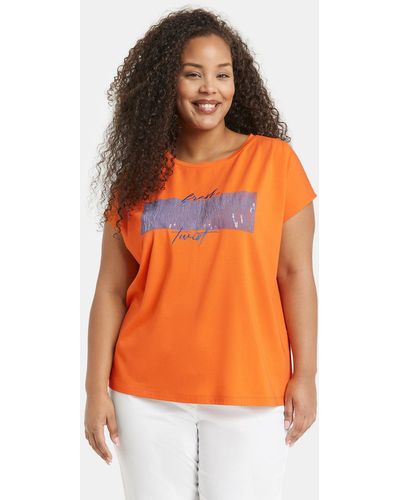 Samoon Kurzarmshirt T-Shirt mit Pailletten-Detail - Orange