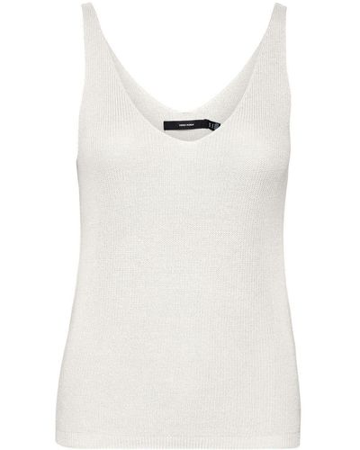 Vero Moda Tanktop gestricktes Top lang VmNewFlex Oberteil V-Ausschnitt - Weiß