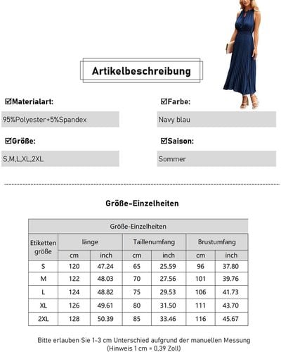 PYL A-Linien-Kleid Sommer Midi Plisseekleid mit Gürtel 36-44Größe - Weiß