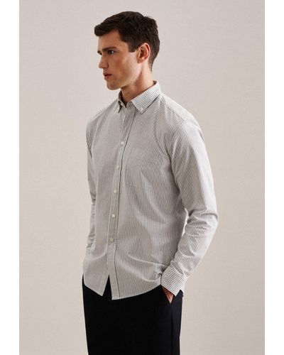 Seidensticker Businesshemd Schwarze Rose Regular Langarm Button-Down-Kragen Streifen - Grau