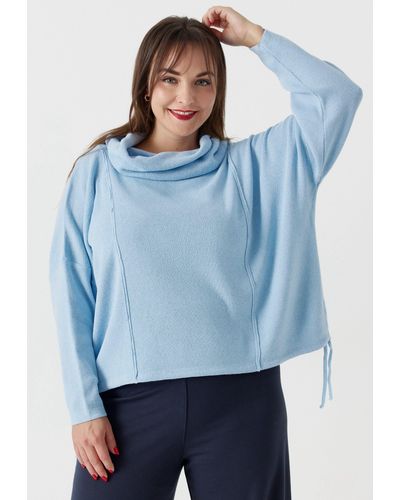 Kekoo Tunikashirt Feinstrick Pullover mit Schalkragen aus reiner Baumwolle 'Pure' - Blau