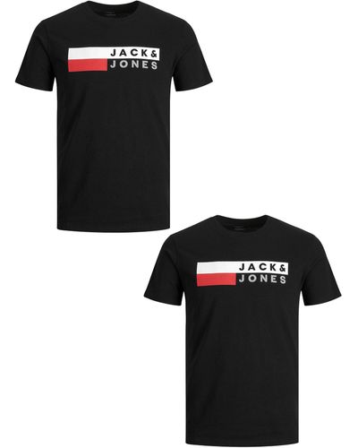 Jack & Jones -er SET Plus Size T- Übergrößen Shirt Logo Print (2-tlg) 4831 in Schwarz-Rot
