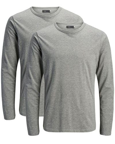 Jack & Jones & T-Shirt Langarmshirt 2er Pack Rundhals Longsleeve Basic - Grau