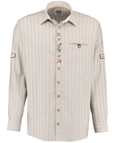 OS-Trachten Outdoorhemd Ajava Langarm Jagdhemd mit Hirsch-Stickerei auf der Knopfleiste - Natur
