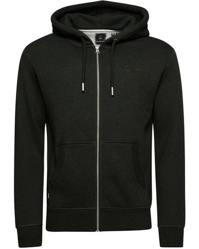 Superdry Sweatshirt Zipper VINTAGE LOGO EMB ZIPHOOD Dark Olive Marl Khaki - Schwarz