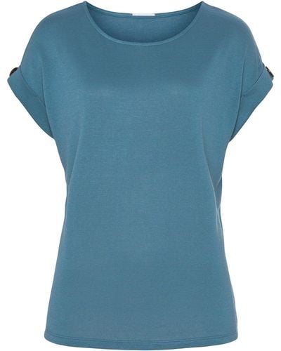 Lascana T-Shirt (Packung, 1-tlg) mit Knopf am Ärmelsaum - Blau