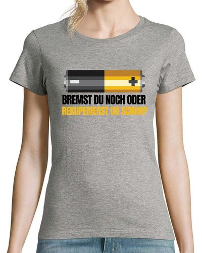 Youth Designz Print- Batterie Bremst T-Shirt mit lustigen Logo - Grau