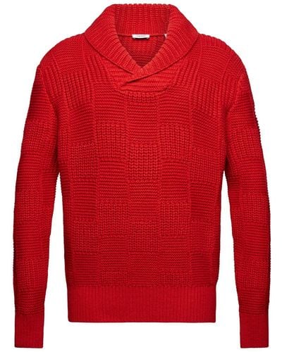 Esprit V-Ausschnitt- Grobstrick-Pullover mit Schalkragen - Rot