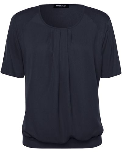 FRANK WALDER Kurzarmshirt Shirt mit figurschmeichelndem Bund - Blau