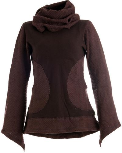 Vishes Sweater Pullover aus Baumwolle mit Schalkragen Elfenshirt, Boho, Festival Style - Braun