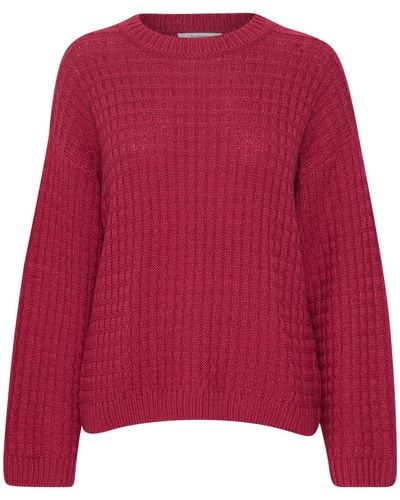B.Young Strickpullover Grobstrick Pullover Sweater mit Abgesetzten Schultern 6664 in Rot