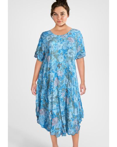 PEKIVESSA Sommerkleid Kleid Blumenmuster kurzarm (Set, 2-tlg) mit Unterkleid - Blau