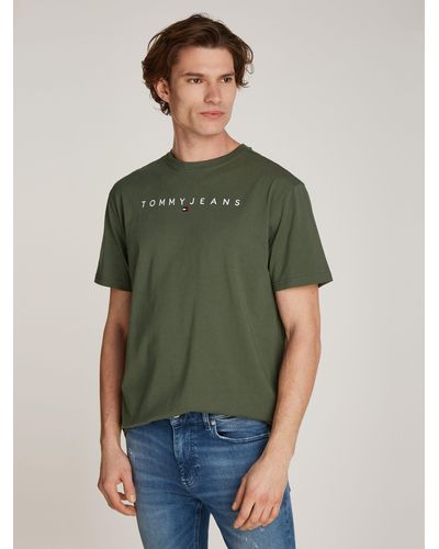Tommy Hilfiger T-Shirt TJM REG LINEAR LOGO TEE EXT mit Markenlabel - Grün