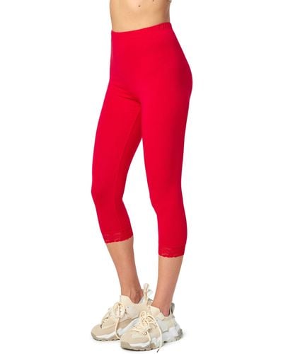 Merry Style Leggings 3/4 Capri Hose MS10-224 (1-tlg) aus Baumwolle mit Spitze - Rot