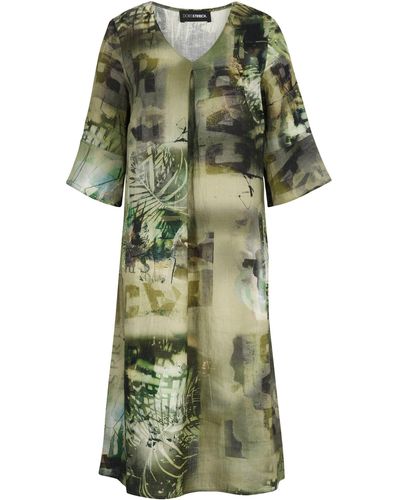 Doris Streich Sommerkleid Leinenkleid Dschungel-Print mit modernem Design - Grün