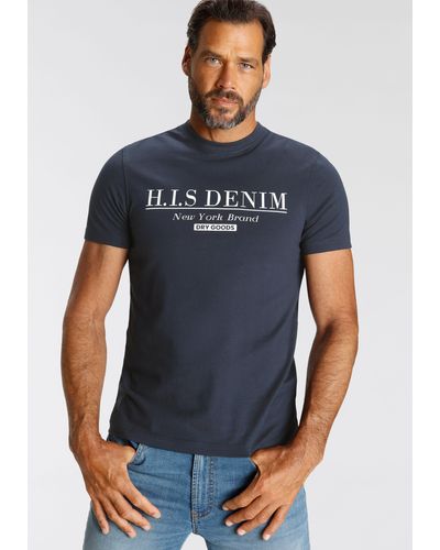 H.i.s. T-Shirt mit Logo-Print vorne - Blau
